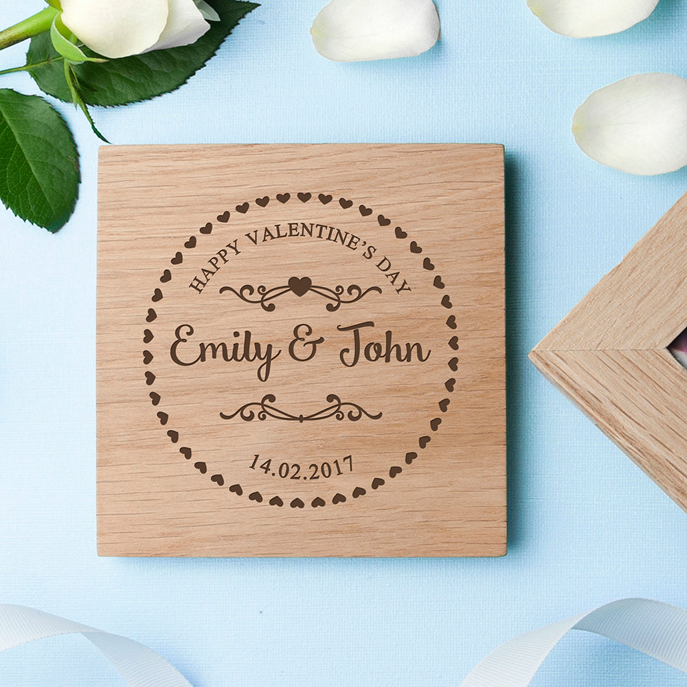 Personalised Romantic Heart Frame Oak Photo Cube: 2 - Photo Cubes By Gift Moments