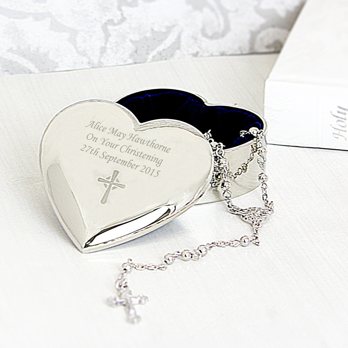 Personalised Rosary Beads and Cross Heart Trinket Box - Shop Trinket Boxes At Gift Moments - 1