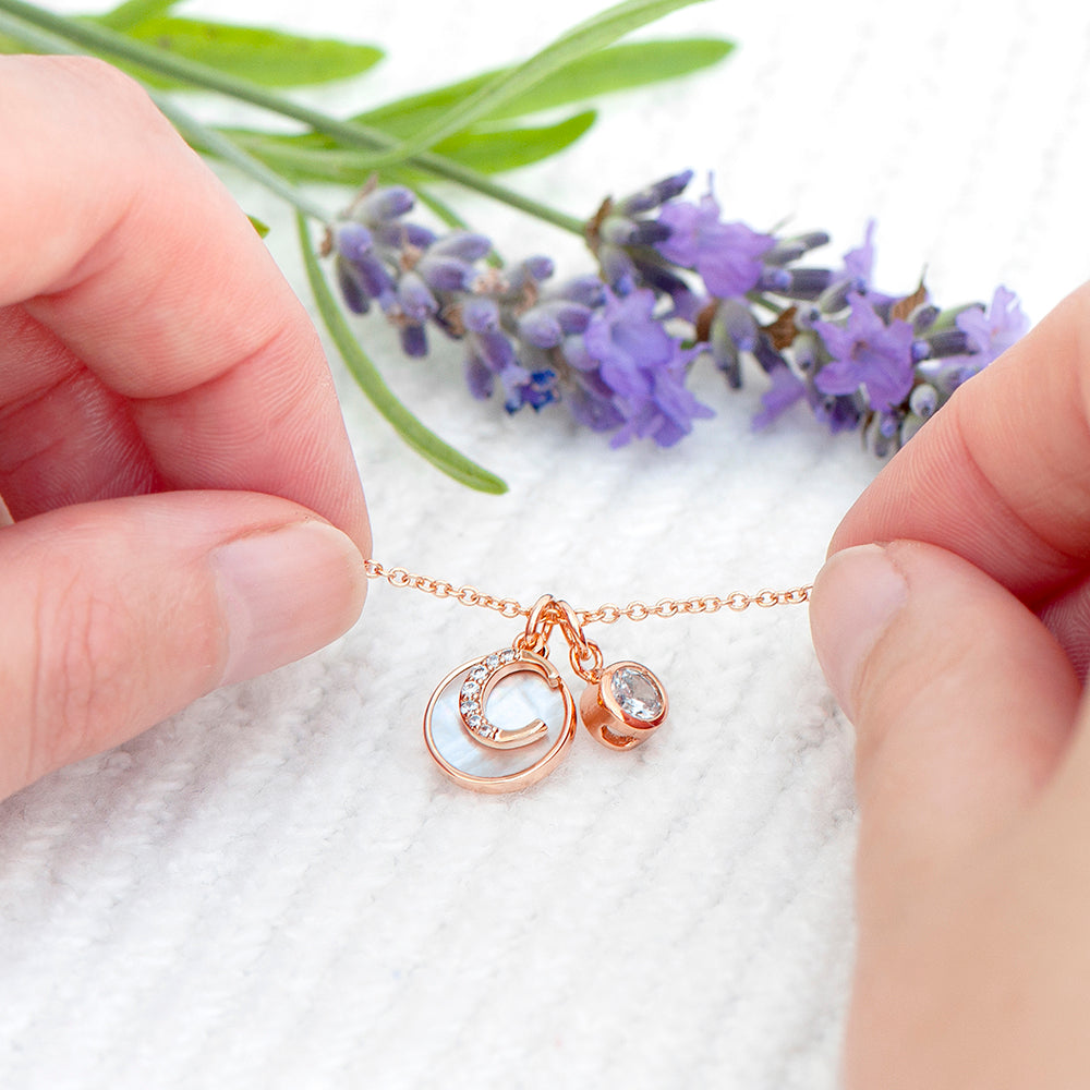 Personalised Rose Gold Initial Necklace with Mother of Pearl: 2 - Necklaces By Gift Moments