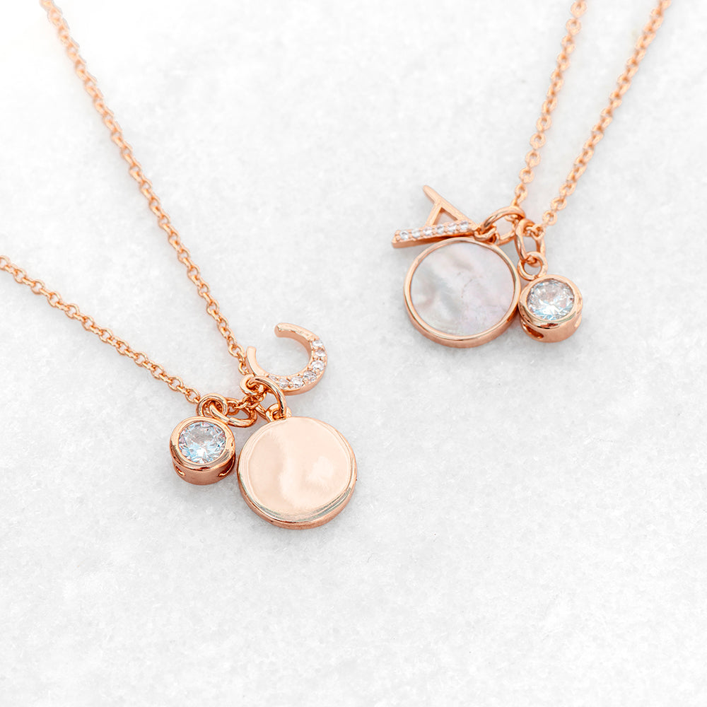 Personalised Rose Gold Initial Necklace with Mother of Pearl: 8 - Necklaces By Gift Moments