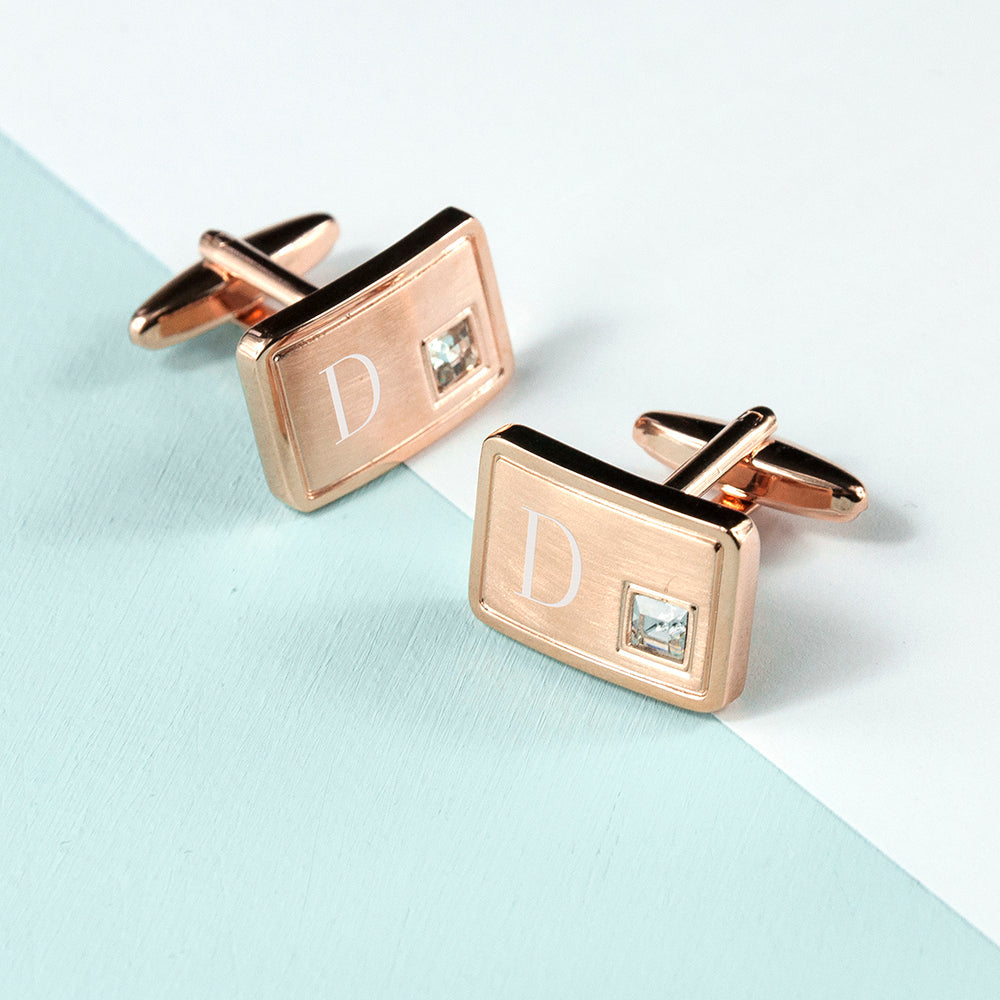 Personalised Rose Gold Plated Cufflinks With Crystal - Shop Cufflinks & Tie Slides At Gift Moments - 3