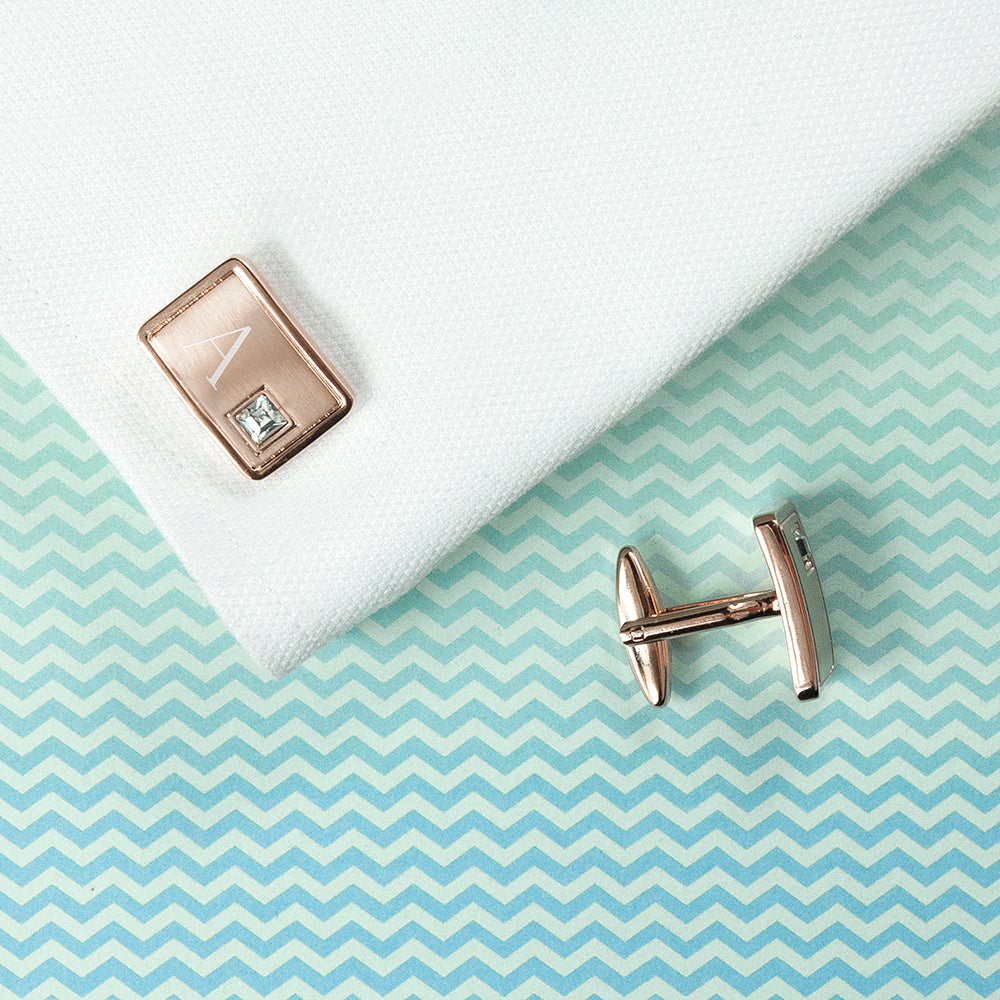 Personalised Rose Gold Plated Cufflinks With Crystal - Shop Cufflinks & Tie Slides At Gift Moments - 5