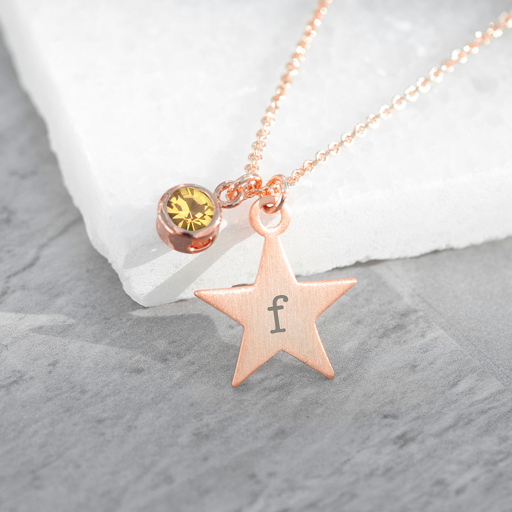 Personalised Rose Gold Star Birthstone Necklaces: 23 - Necklaces By Gift Moments