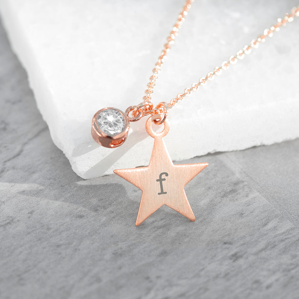 Personalised Rose Gold Star Birthstone Necklaces: 18 - Necklaces By Gift Moments