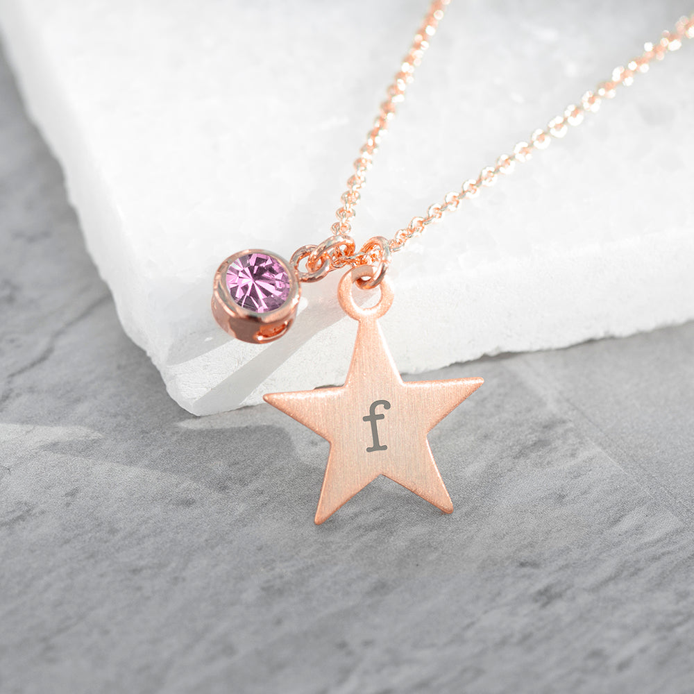 Personalised Rose Gold Star Birthstone Necklaces: 21 - Necklaces By Gift Moments