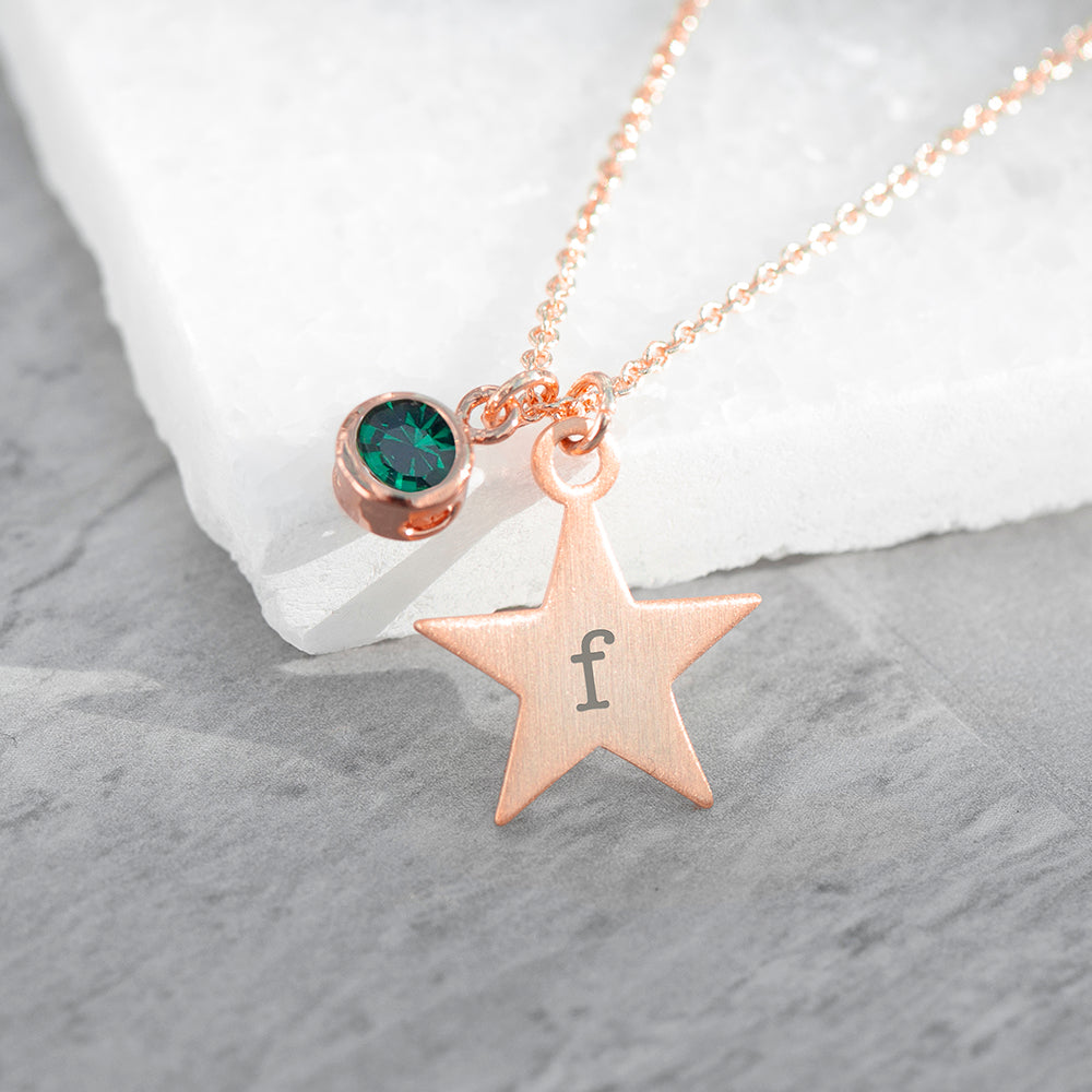 Personalised Rose Gold Star Birthstone Necklaces: 20 - Necklaces By Gift Moments