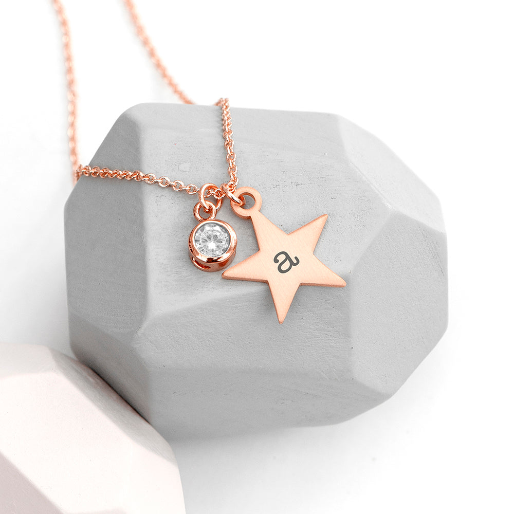 Personalised Rose Gold Star Birthstone Necklaces: 4 - April - Necklaces By Gift Moments