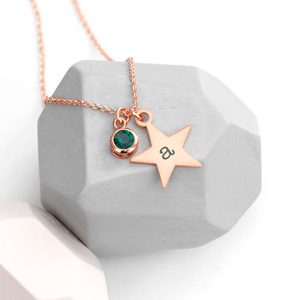 Personalised Rose Gold Star Birthstone Necklaces: 11 - May - Necklaces By Gift Moments