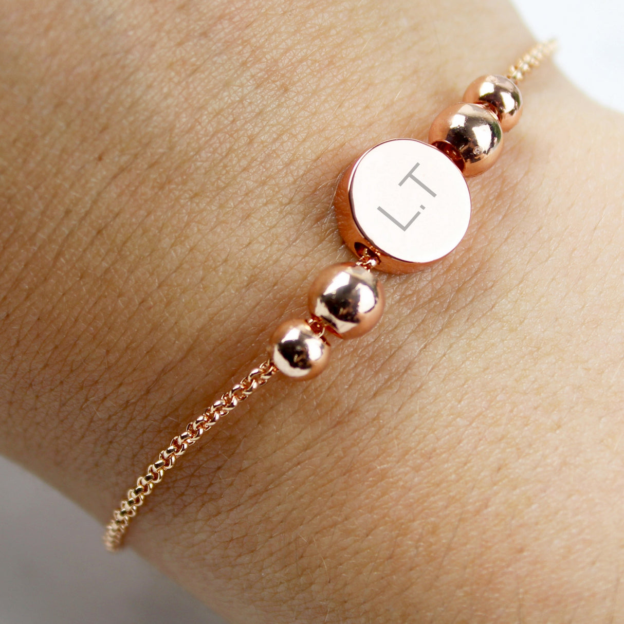 Personalised Rose Gold Tone Initials Disc Bracelet: 6 - Bracelets By Gift Moments