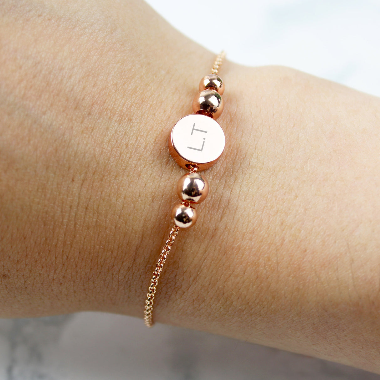 Personalised Rose Gold Tone Initials Disc Bracelet: 3 - Bracelets By Gift Moments