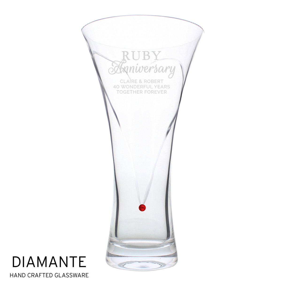 Personalised Ruby Anniversary Large Hand Cut Diamante Heart Vase - Shop Vases At Gift Moments - 3