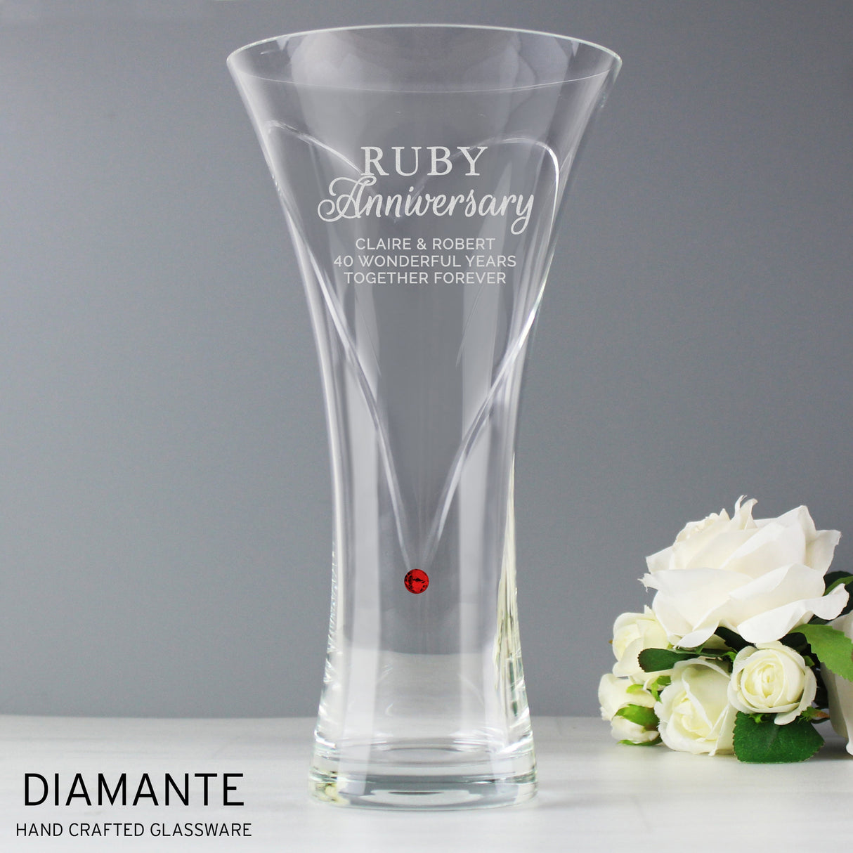 Personalised Ruby Anniversary Large Hand Cut Diamante Heart Vase - Shop Vases At Gift Moments - 2