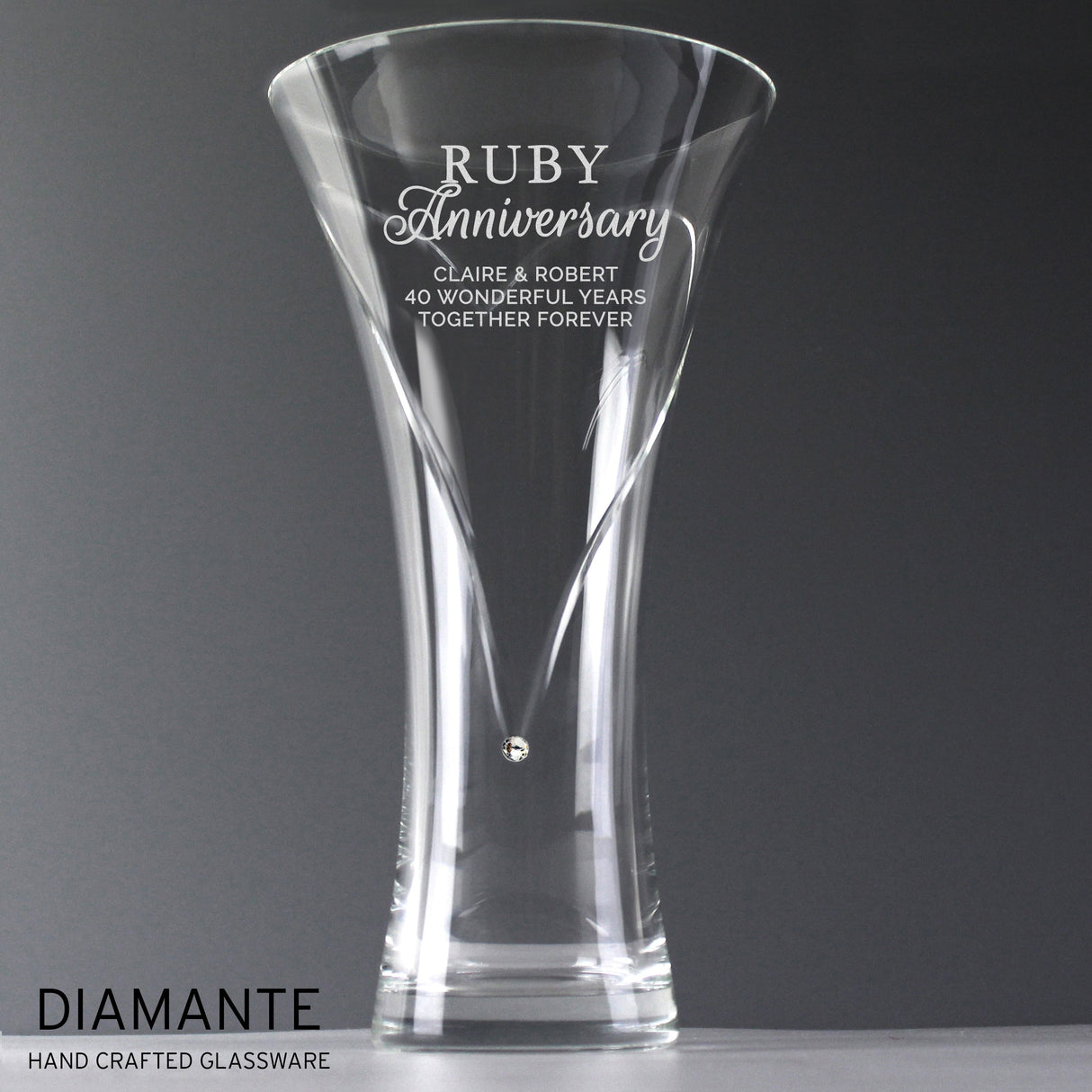 Personalised Ruby Anniversary Large Hand Cut Diamante Heart Vase: 4 - Vases By Gift Moments