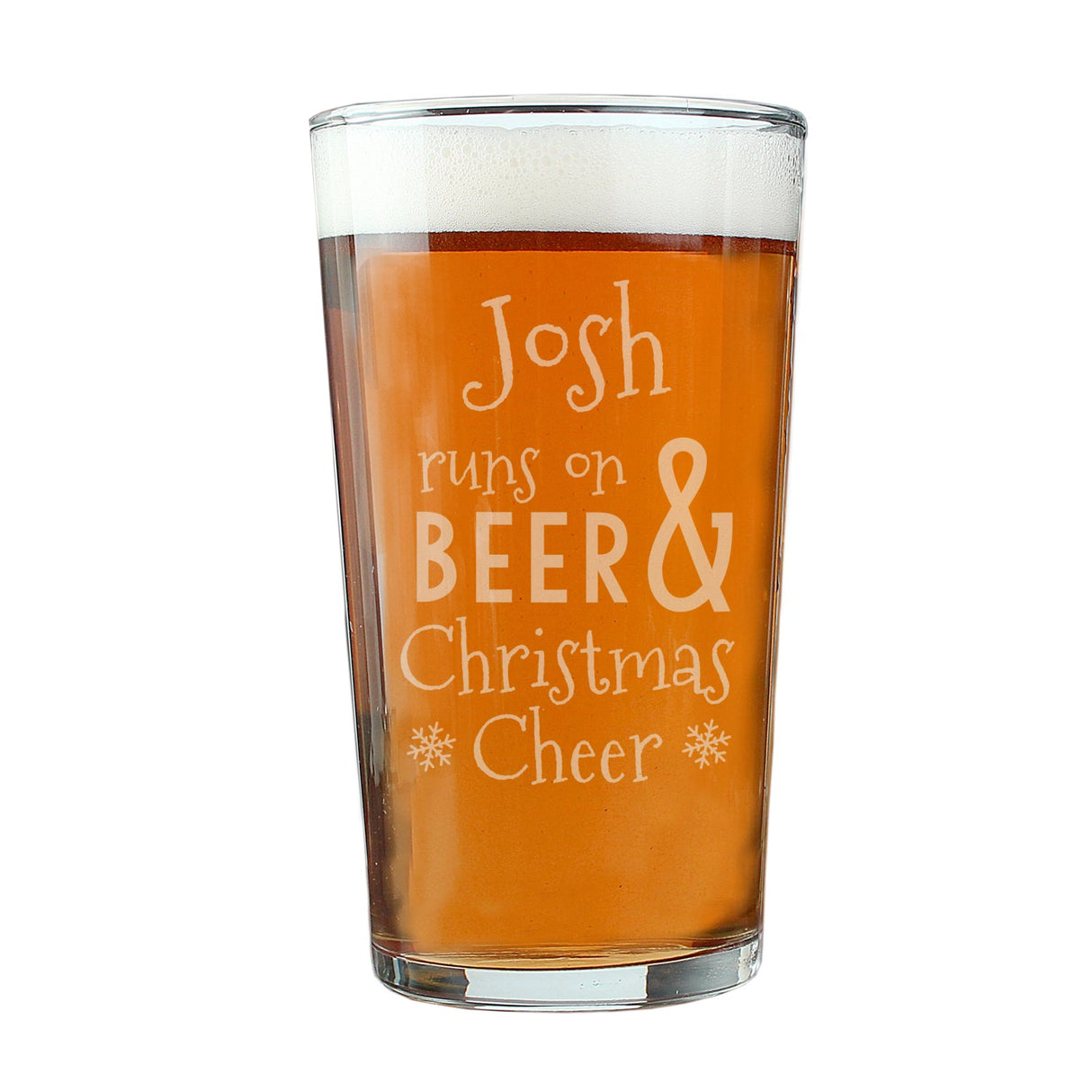 Personalised Runs On Beer & Christmas Cheer Pint Glass: 3 - Beer Glasses By Gift Moments