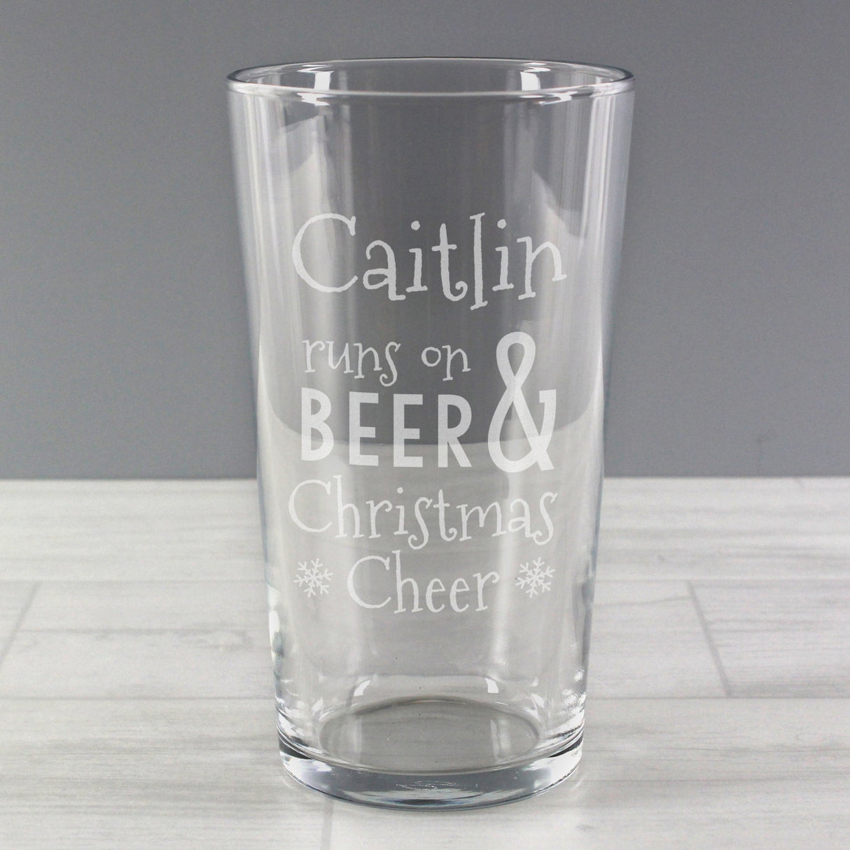 Personalised Runs On Beer & Christmas Cheer Pint Glass: 2 - Beer Glasses By Gift Moments