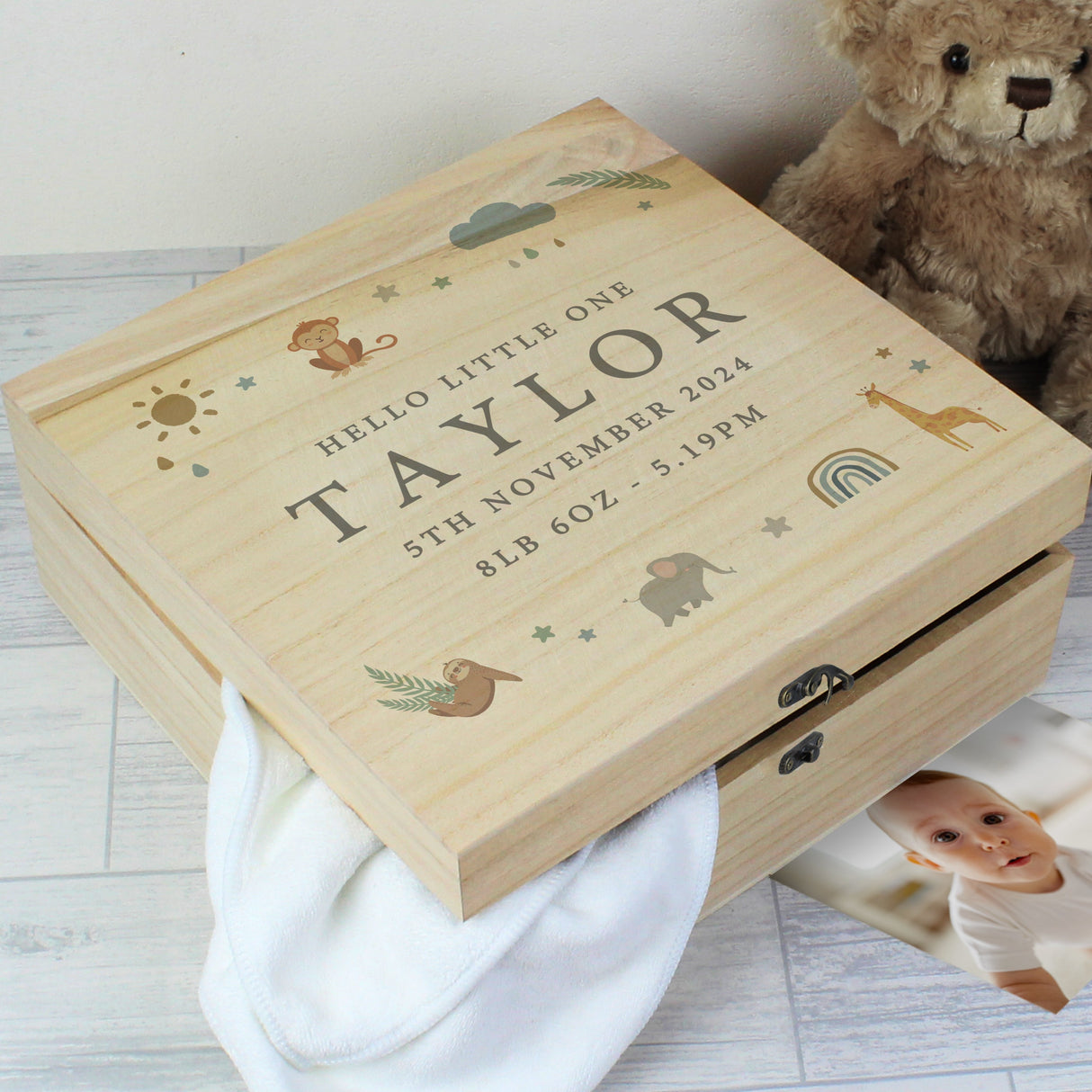 Personalised Safari Animals Large Wooden Keepsake Box - Shop Keepsake Boxes At Gift Moments - 4