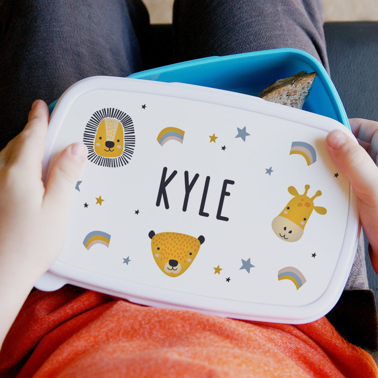 Personalised Safari Animals Name Only Blue Lunch Box: 3 - Lunch Boxes & Bags By Gift Moments
