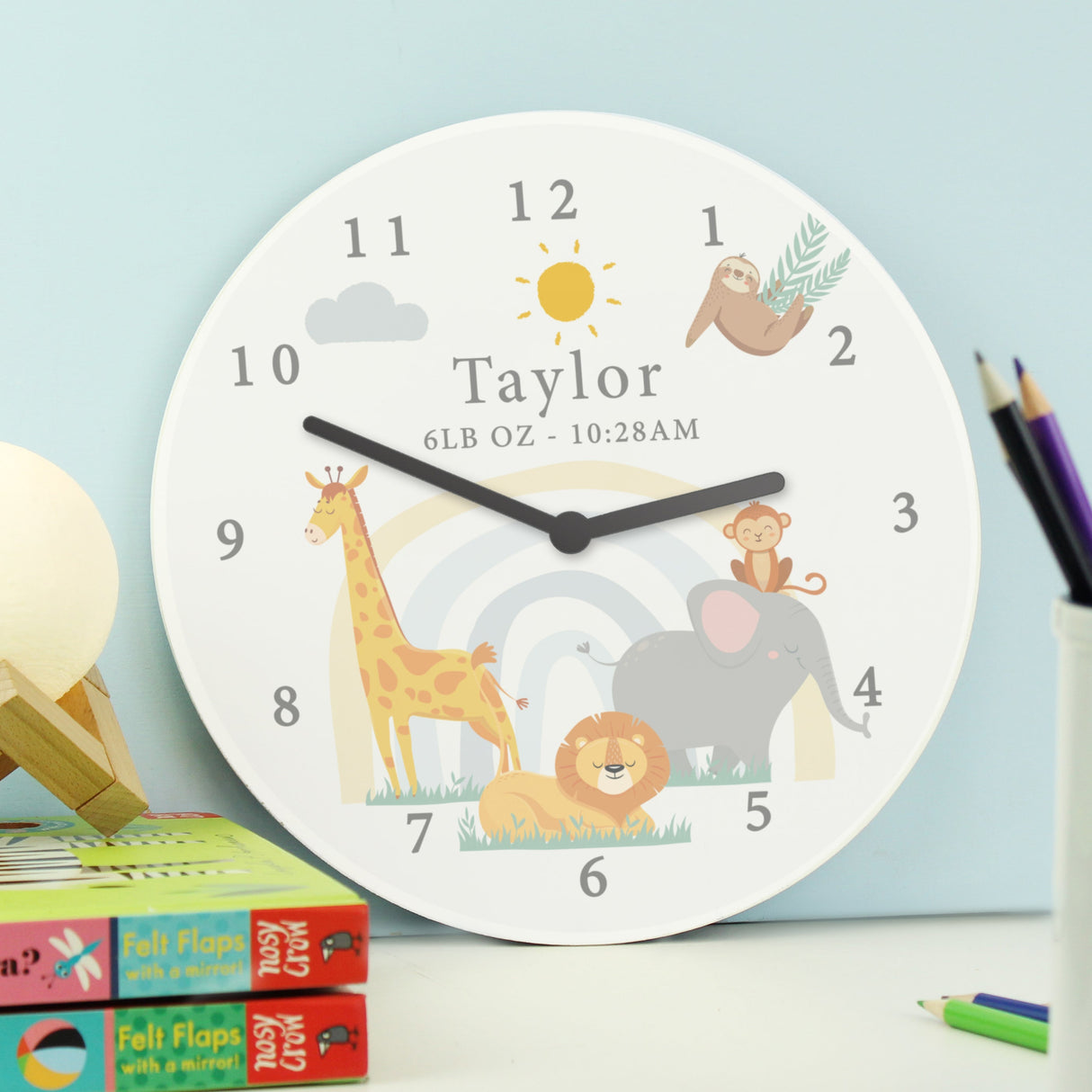 Personalised Safari Animals Nursery Wall Clock: 3 - Clocks By Gift Moments