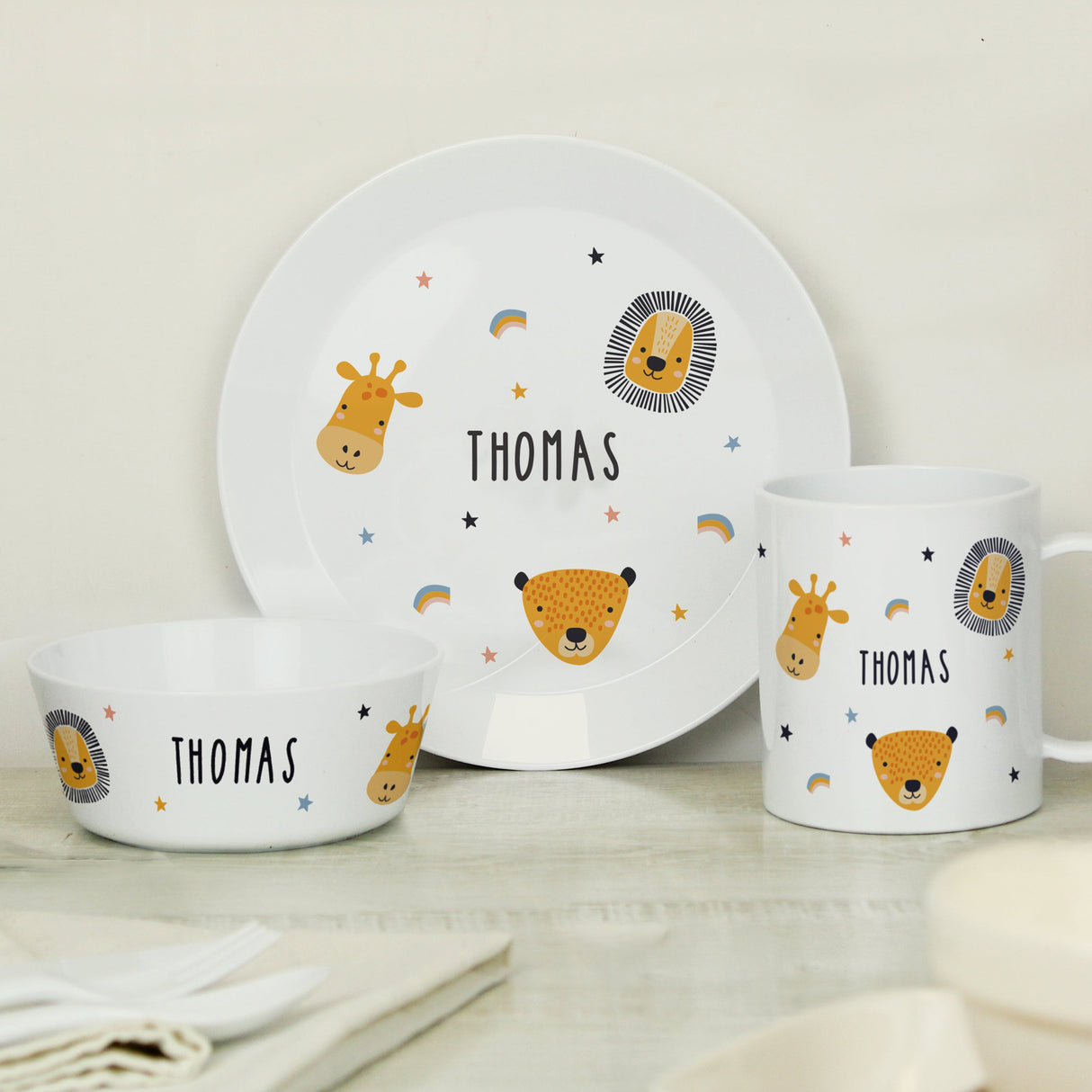 Personalised Safari Animals Plastic Childrens Breakfast Set - Shop Tableware At Gift Moments - 2
