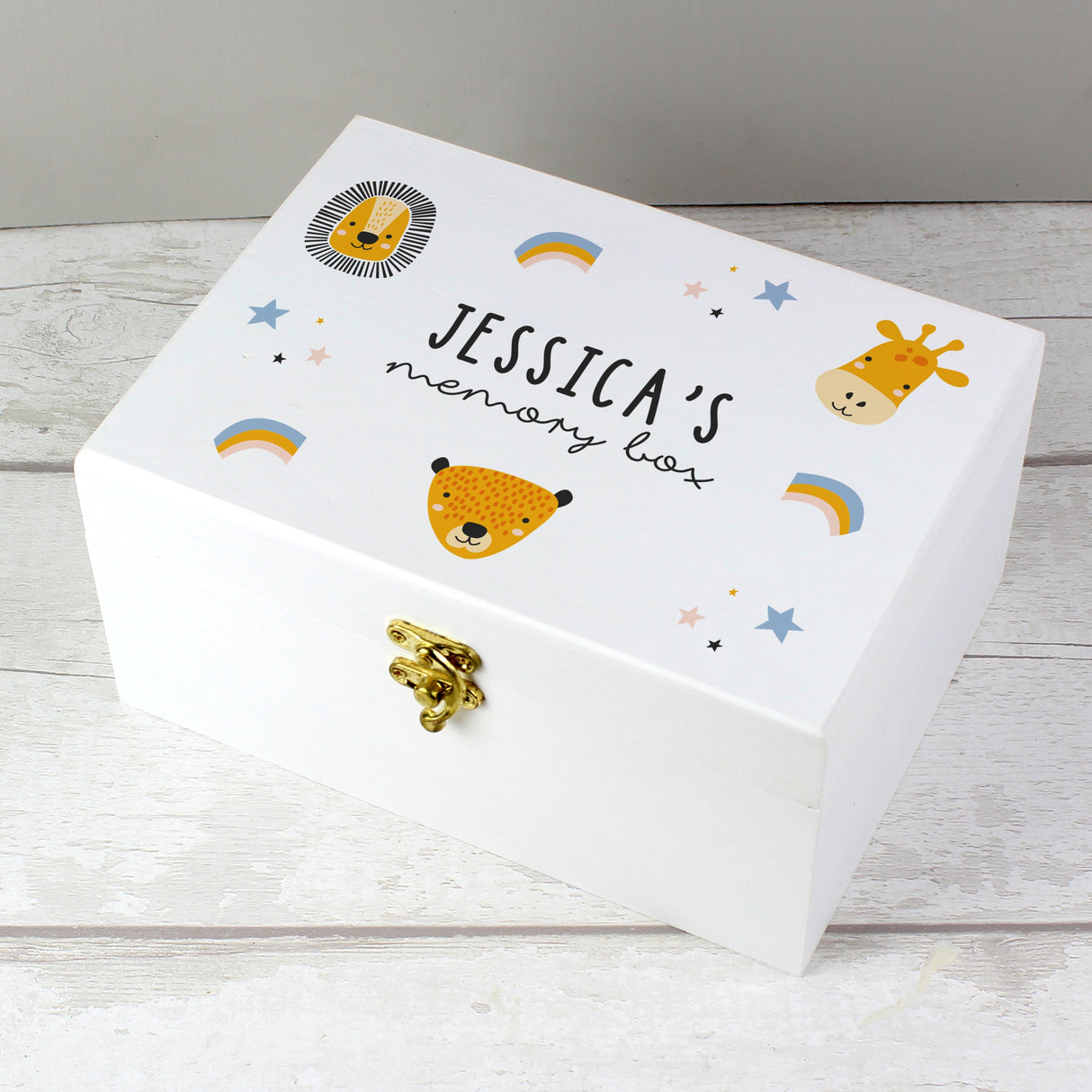 Personalised Safari Animals White Wooden Keepsake Box - Shop Keepsake Boxes At Gift Moments - 1