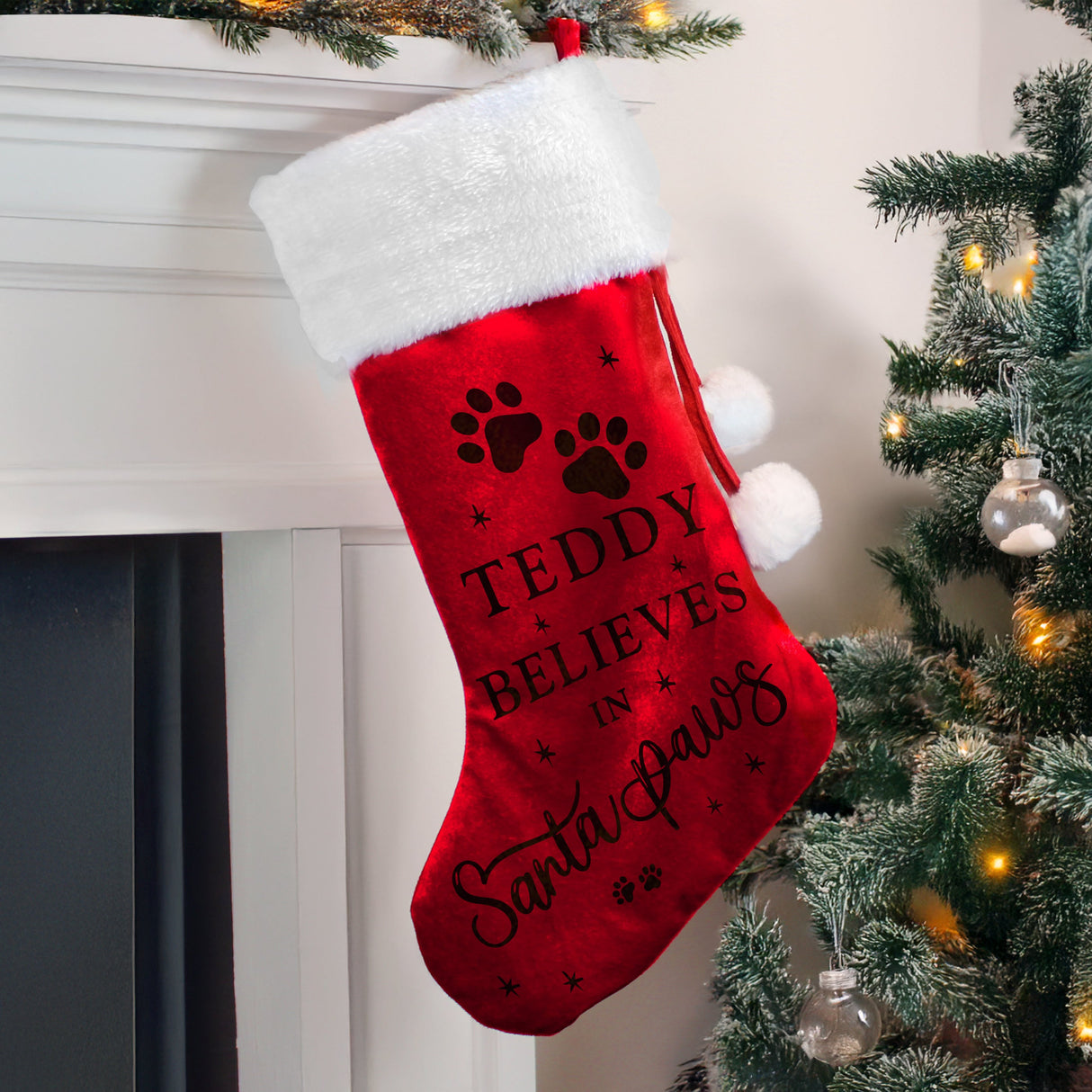 Personalised Santa Paws Christmas Red Stocking: 1 - Christmas Stockings By Gift Moments