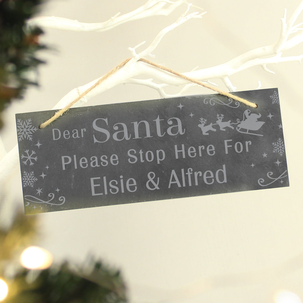 Personalised Santa Please Stop Here... Hanging Slate Sign: 2 - Signs & Plaques By Gift Moments