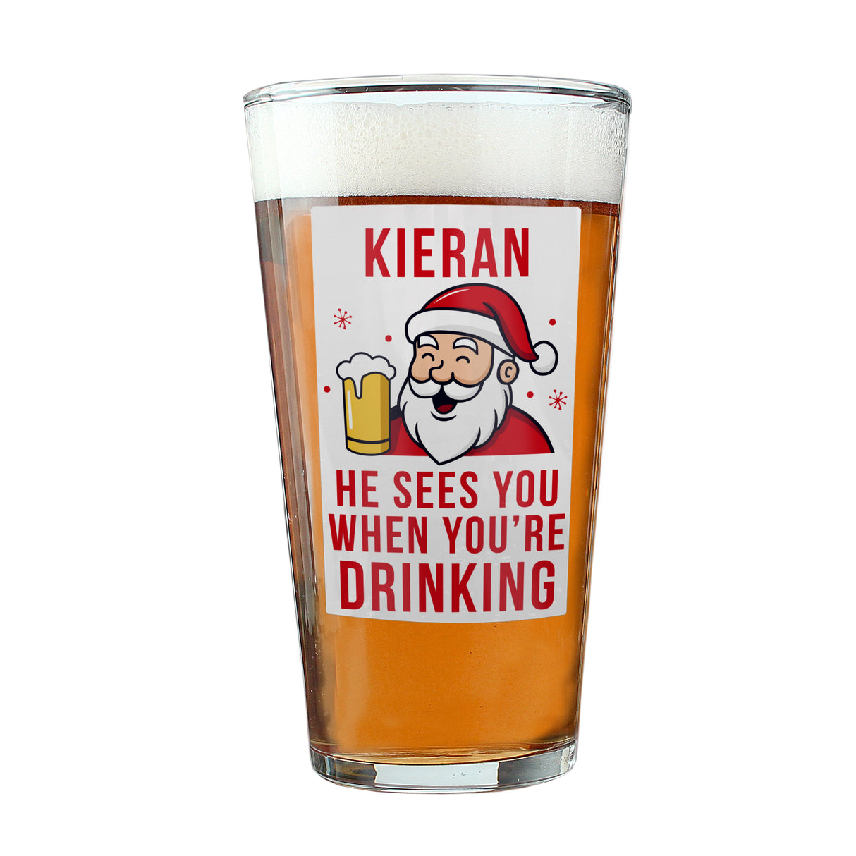 Personalised Santa Pun Christmas Beer Glass: 4 - Beer Glasses By Gift Moments
