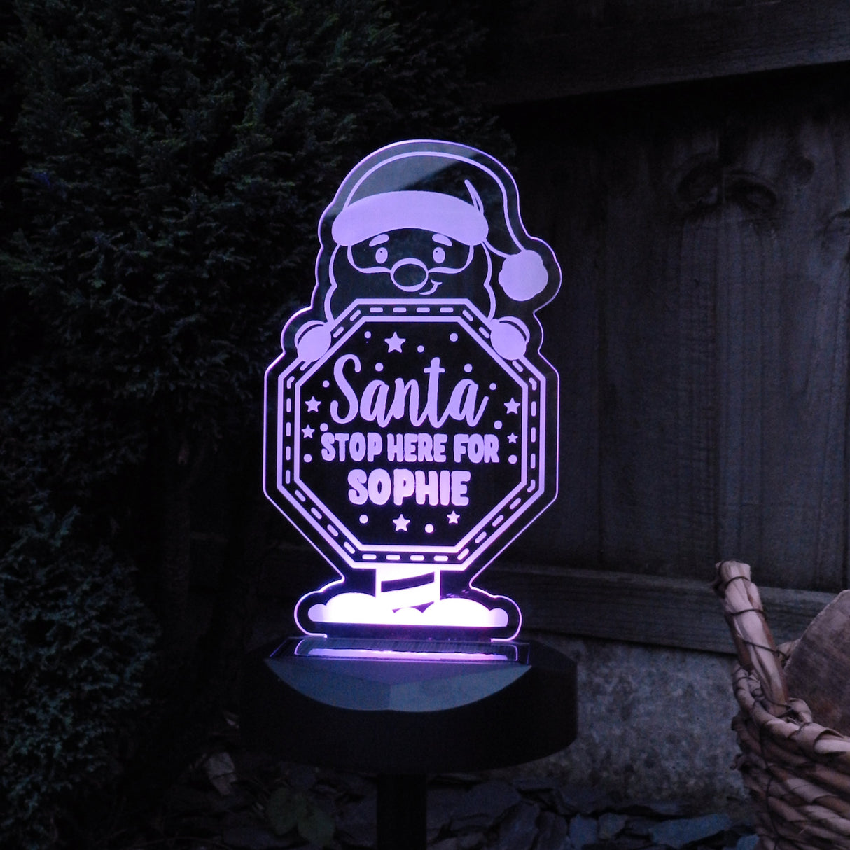 Personalised Santa Stop Here Sign Outdoor Solar Light: 3 - Solar Lights By Gift Moments