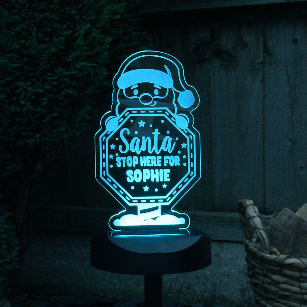 Personalised Santa Stop Here Sign Outdoor Solar Light: 8 - Solar Lights By Gift Moments