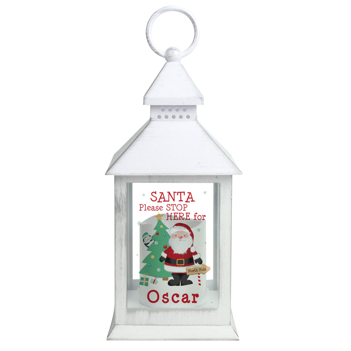 Personalised Santa White Lantern: 4 - LED Lighting By Gift Moments