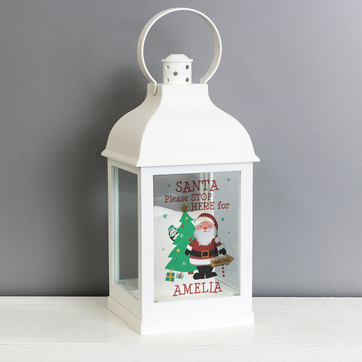 Personalised Santa White Lantern: 3 - LED Lighting By Gift Moments