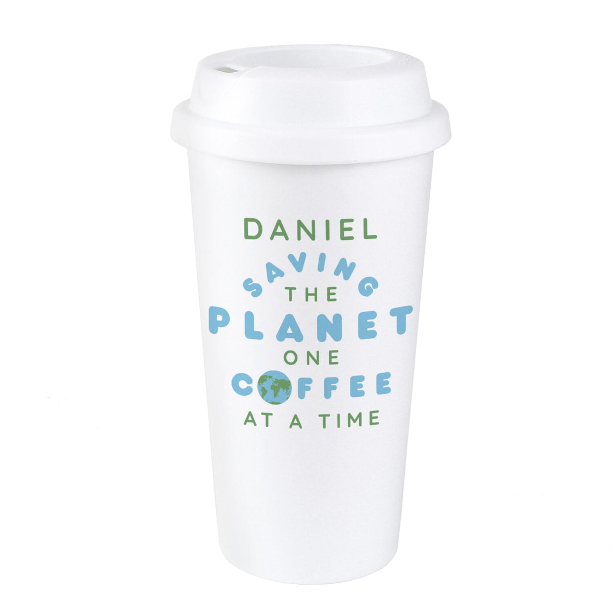 Personalised ’Saving the Planet’ Insulated Reusable Eco Travel Cup: 4 - Travel Mugs By Gift Moments