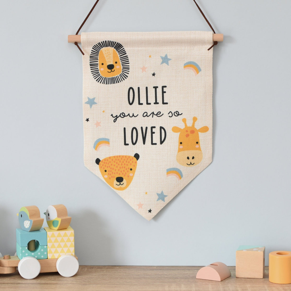 Personalised Scandi Safari Animals Hanging Banner - Shop Banners At Gift Moments - 1