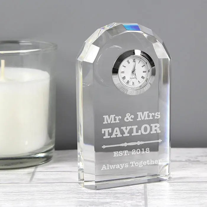 Personalised Scroll Design Crystal Clock: 2 - Clocks By Gift Moments