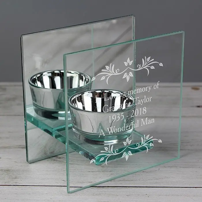 Personalised Sentiments Mirrored Glass Tea Light Candle Holder: 3 - Candle Holders By Gift Moments