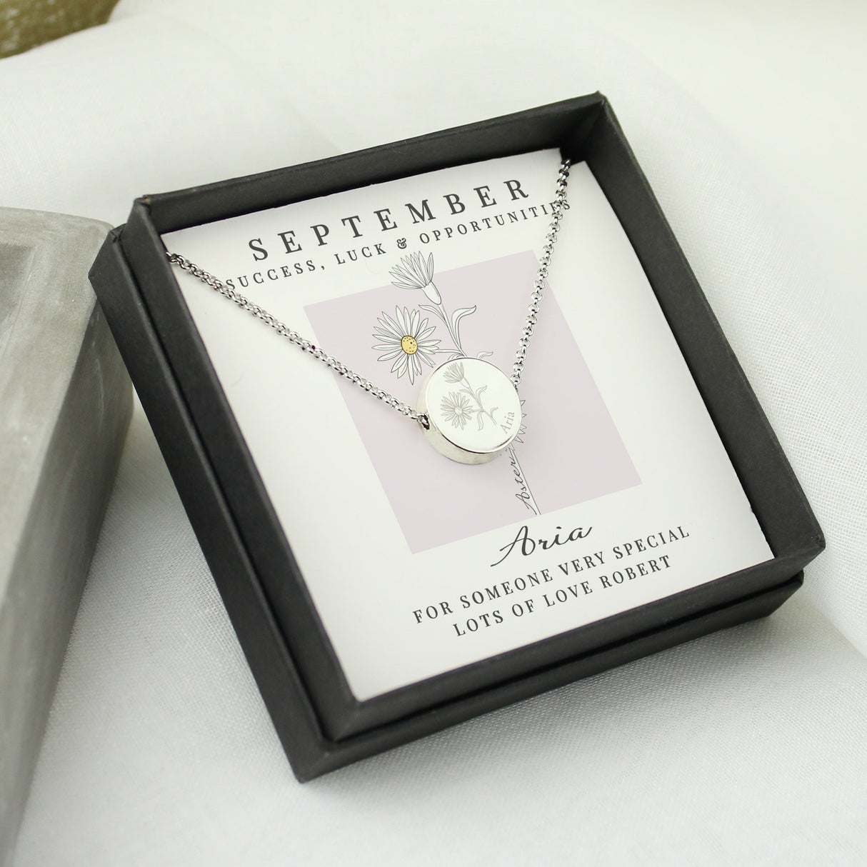 Personalised September Birth Flower Necklace and Box: 3 - Necklaces By Gift Moments