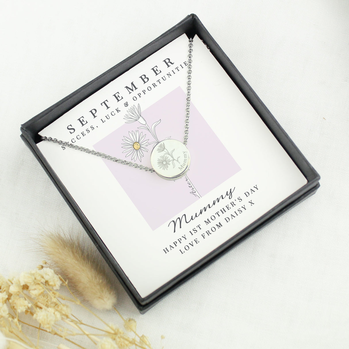 Personalised September Birth Flower Necklace and Box: 2 - Necklaces By Gift Moments