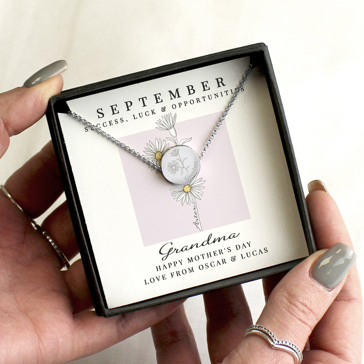 Personalised September Birth Flower Necklace and Box: 4 - Necklaces By Gift Moments
