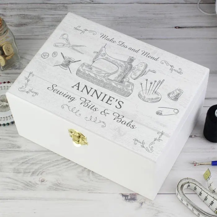 Personalised Sewing Kit White Wooden Keepsake Box - Shop Keepsake Boxes At Gift Moments - 1