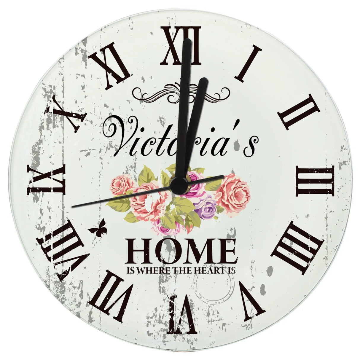 Personalised Shabby Chic Floral Glass Clock: 3 - Clocks By Gift Moments