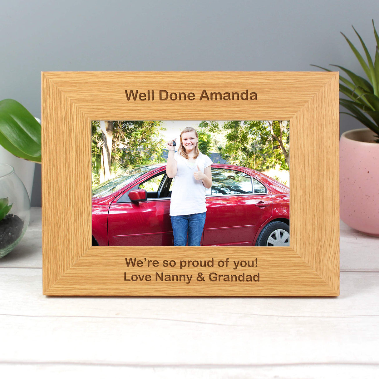 Personalised Short Message 6x4 Landscape Oak Finish Photo Frame: 3 - Photo Frames By Gift Moments