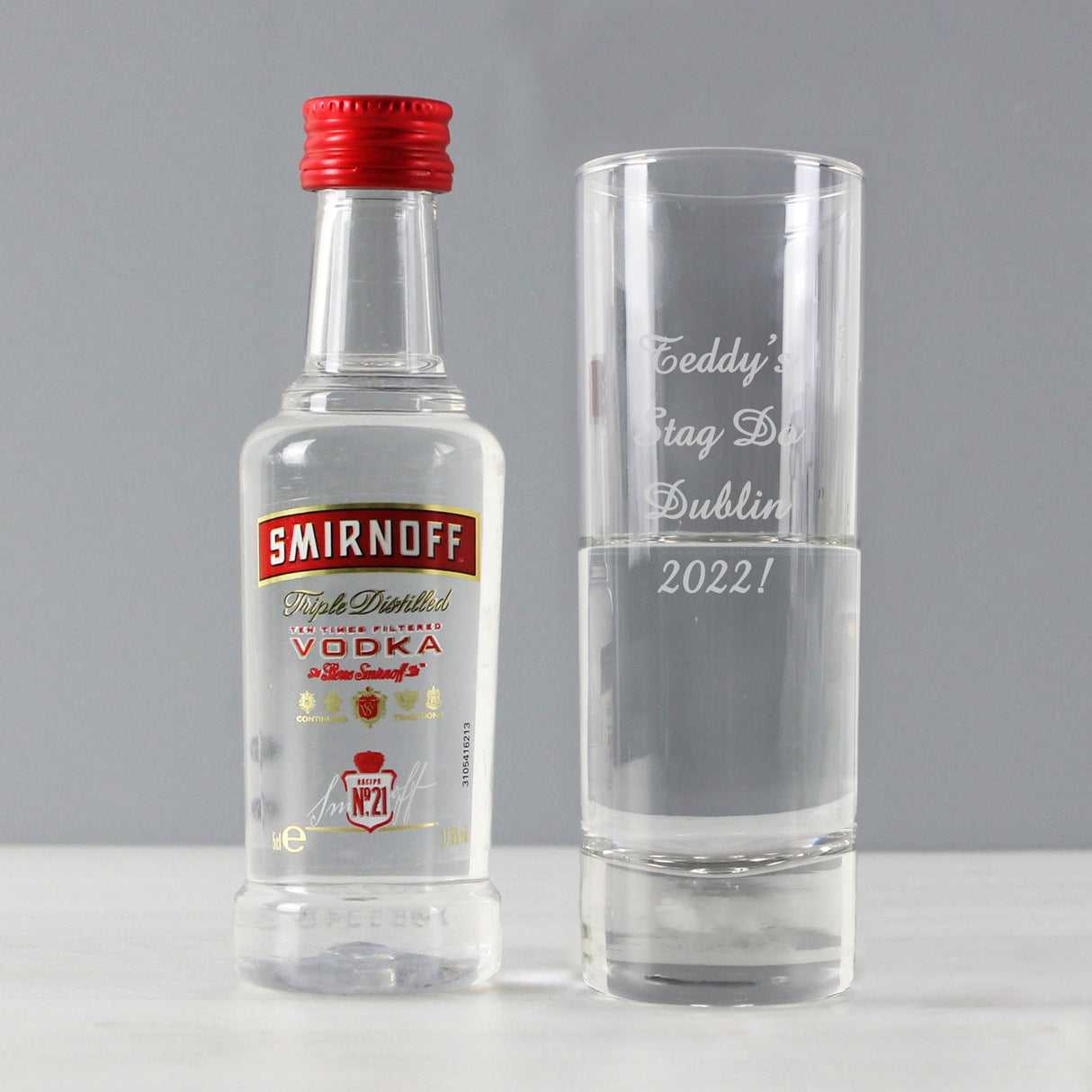 Personalised Shot Glass and Miniature Vodka Set - Text Only: 3 - Alcohol Sets By Gift Moments