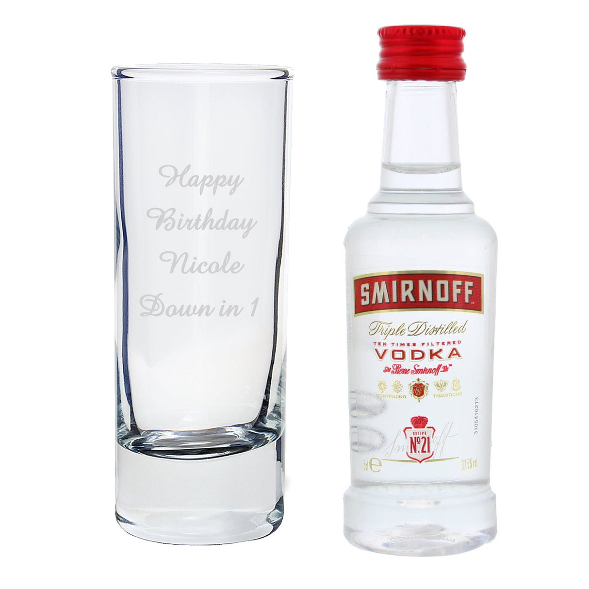 Personalised Shot Glass and Miniature Vodka Set - Text Only: 2 - Alcohol Sets By Gift Moments