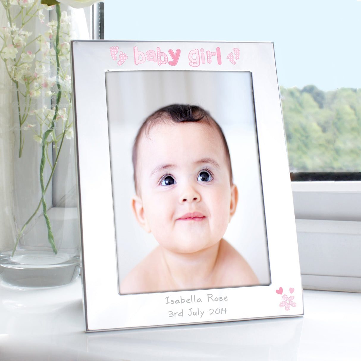 Personalised Silver 5x7 Baby Girl Photo Frame - Shop Photo Frames At Gift Moments - 1