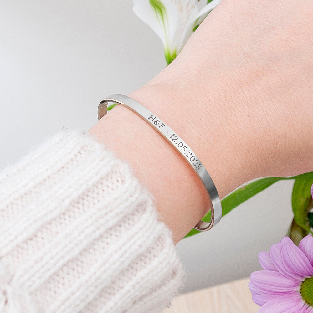 Personalised Silver Affirmation Bangle Bracelet: 2 - Bracelets By Gift Moments