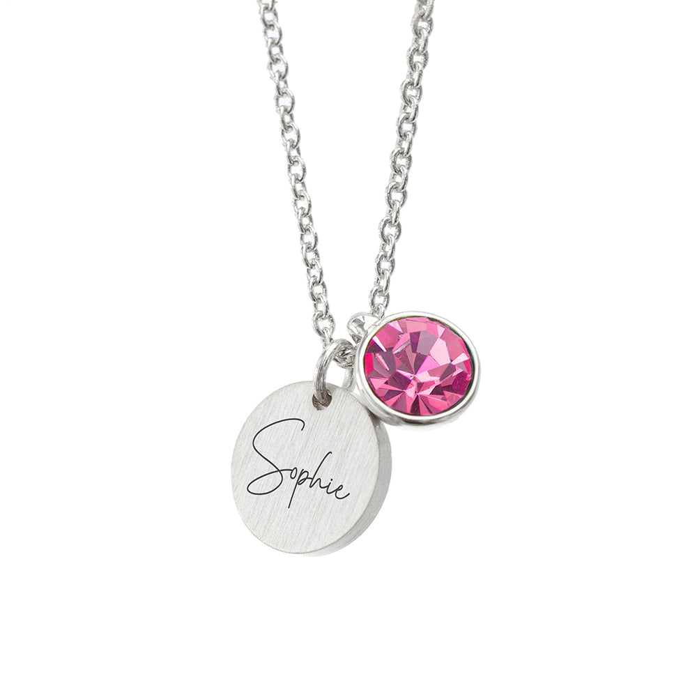 Personalised Silver Birthstone Crystal Disc Necklaces: 24 - Necklaces By Gift Moments