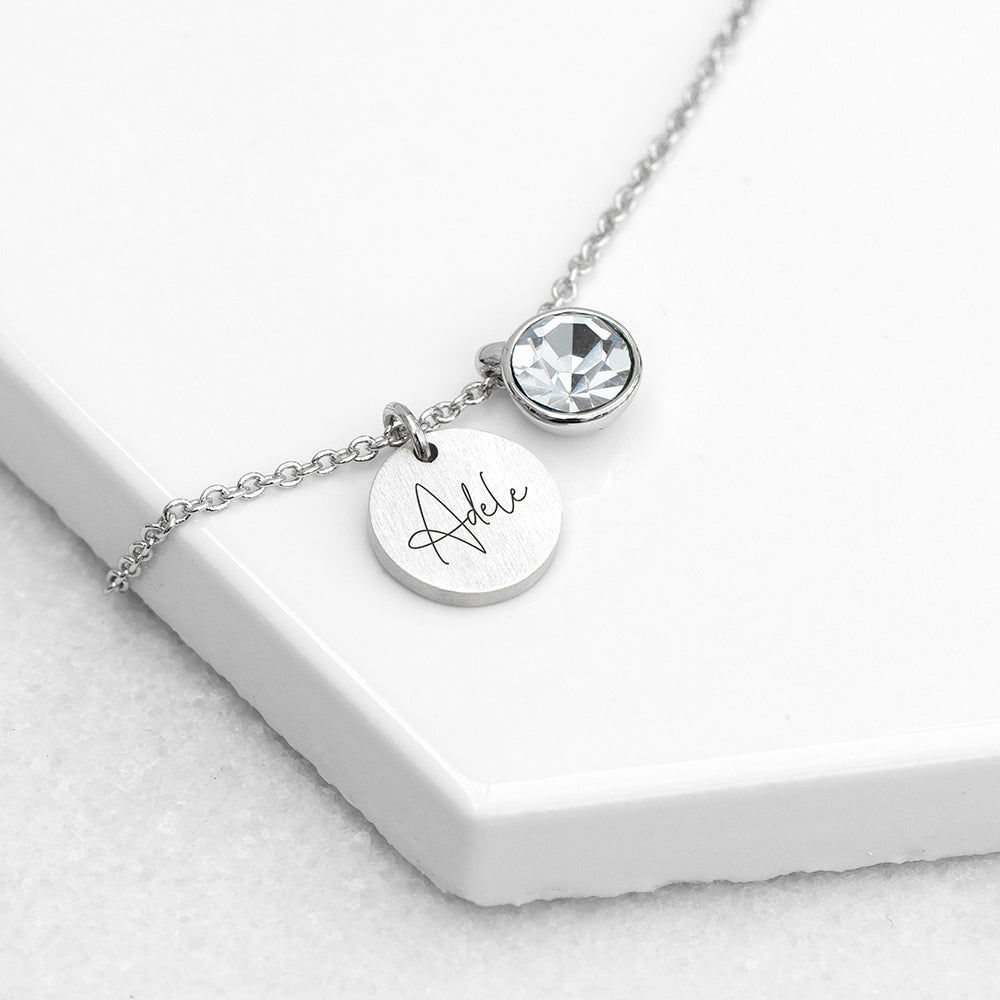 Personalised Silver Birthstone Crystal Disc Necklaces: 8 - April - Necklaces By Gift Moments