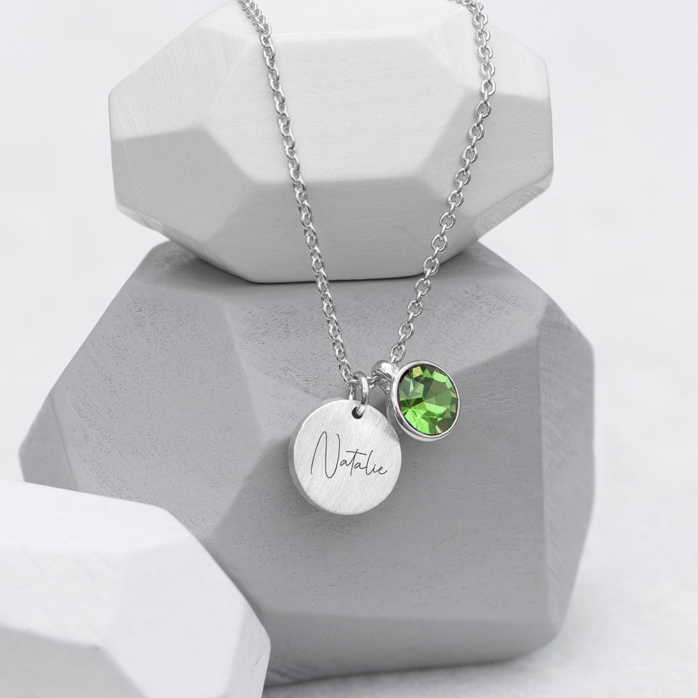 Personalised Silver Birthstone Crystal Disc Necklaces: 12 - August - Necklaces By Gift Moments