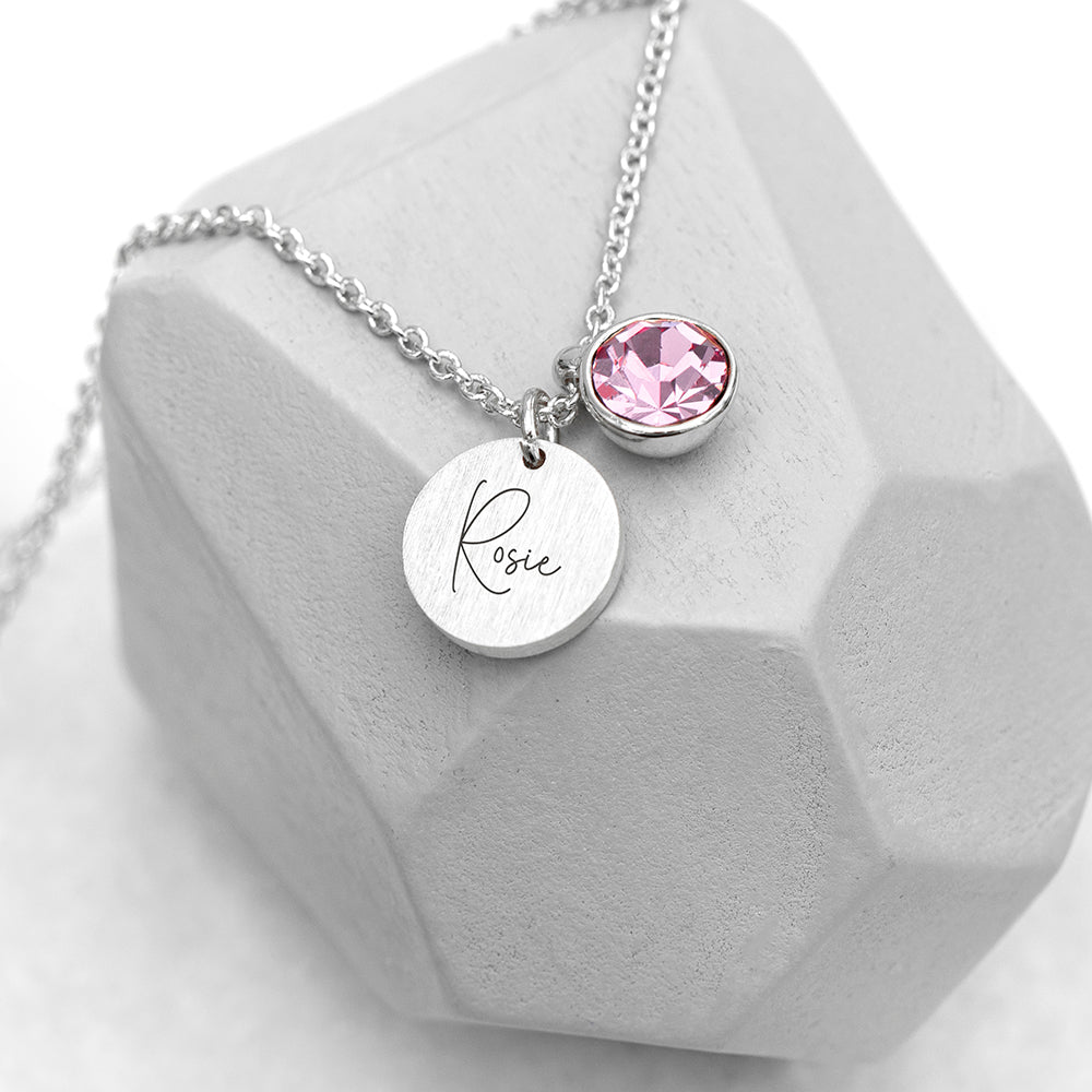 Personalised Silver Birthstone Crystal Disc Necklaces: 10 - October - Necklaces By Gift Moments