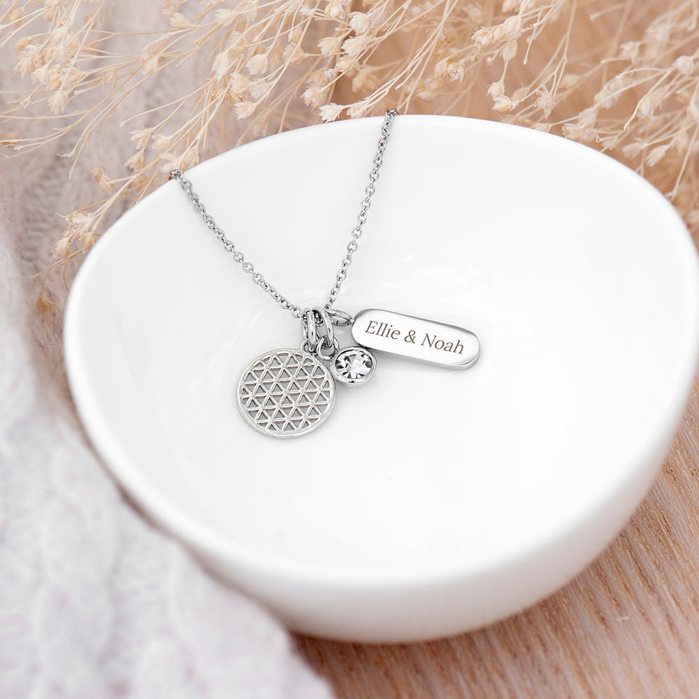 Personalised Silver Mandala Charms Necklace: 3 - Necklaces By Gift Moments